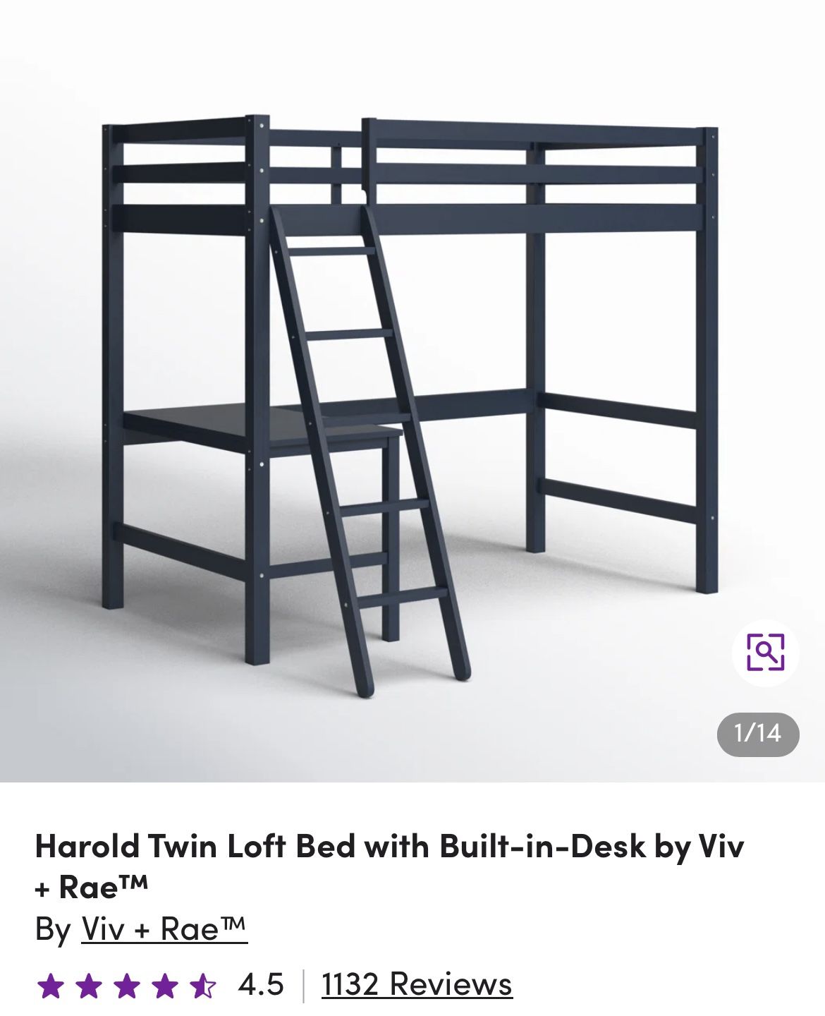 Viv + Rae Twin Loft Bed with Desk (Navy)