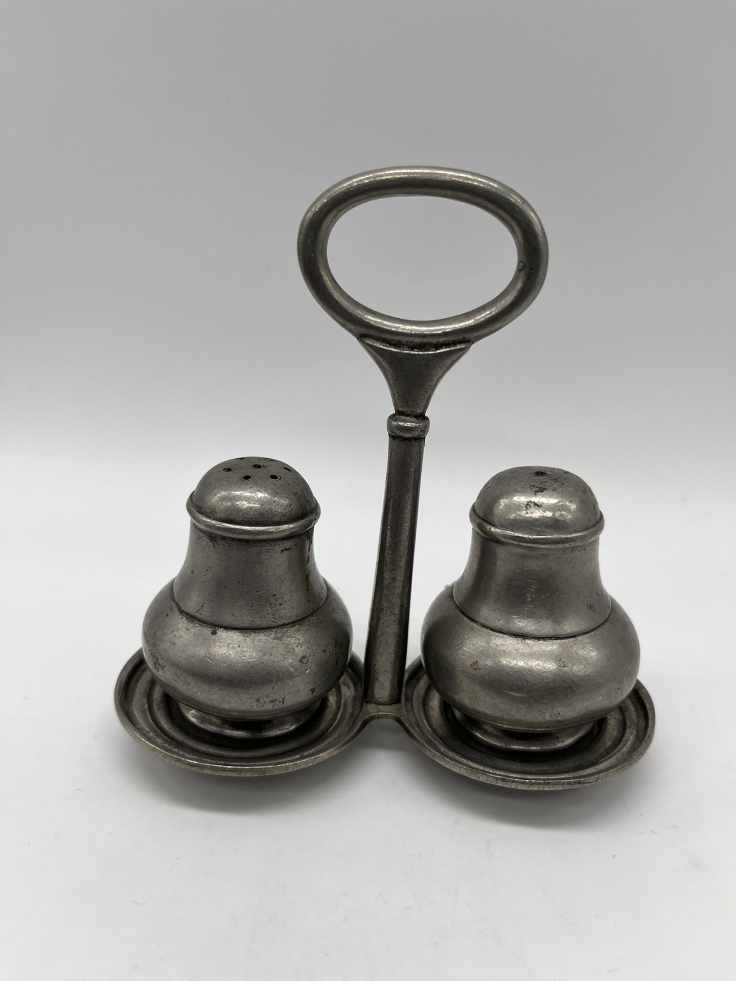 Vintage La Maison De L’Etain Pewter Salt And Pepper Shakers with Stand