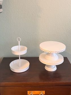 White Metal Cake Stand and Tiered Tray Set