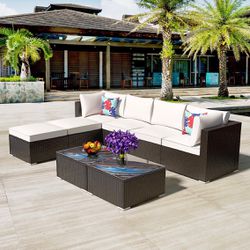 Patio Furniture Set, 8 Pcs Outdoor Gray Wicker Sofa Set , Outdoor Furniture for Backyard