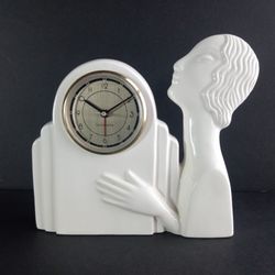 Vintage 1983 Ceramic Figural Art Deco Style Desktop Clock