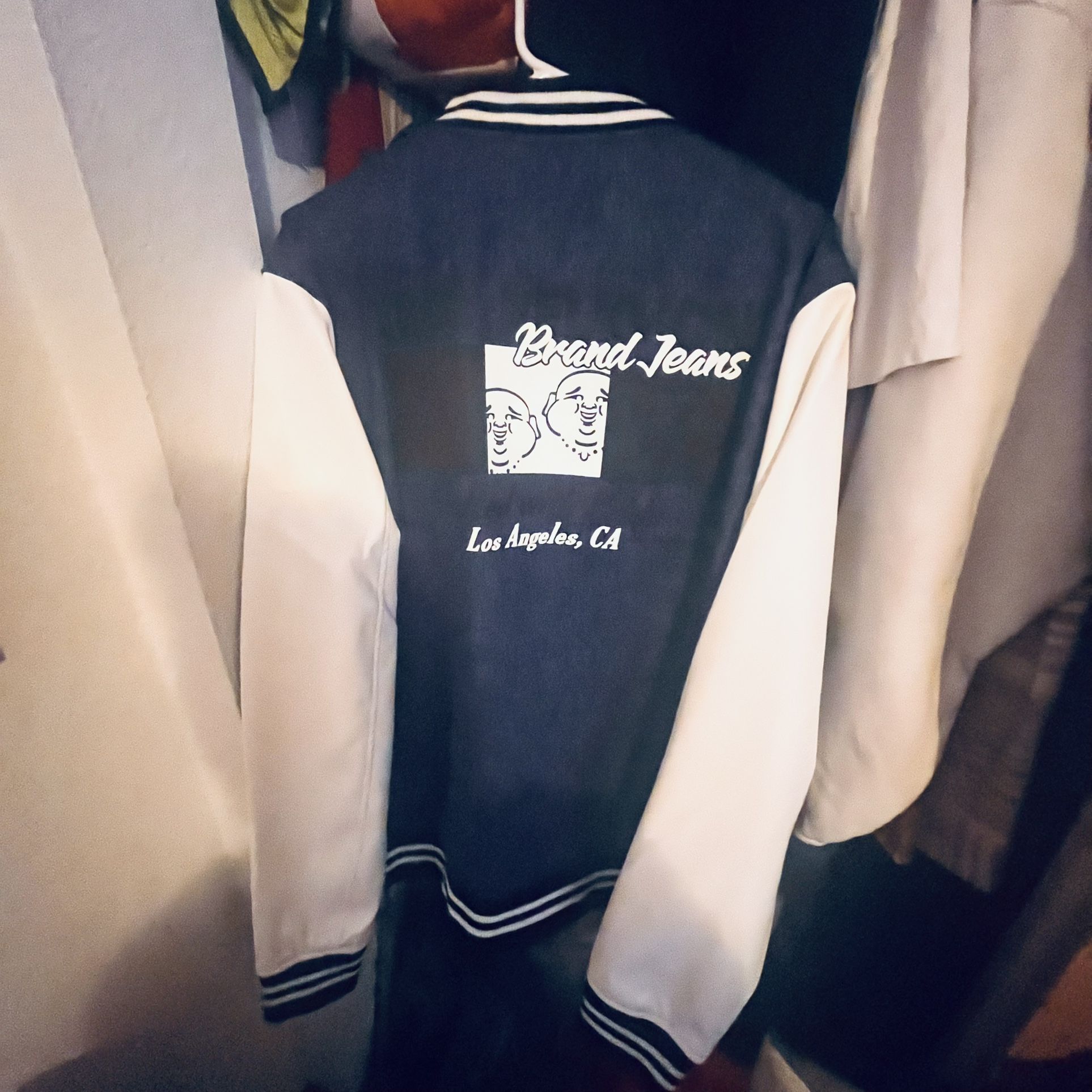 TRUE RELIGION QUAD BUDDHA DENIM VARSITY JACKET