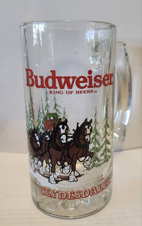 Vintage 1988 Budweiser Clydesdales Glass Beer Mug Official Licensed Collectible