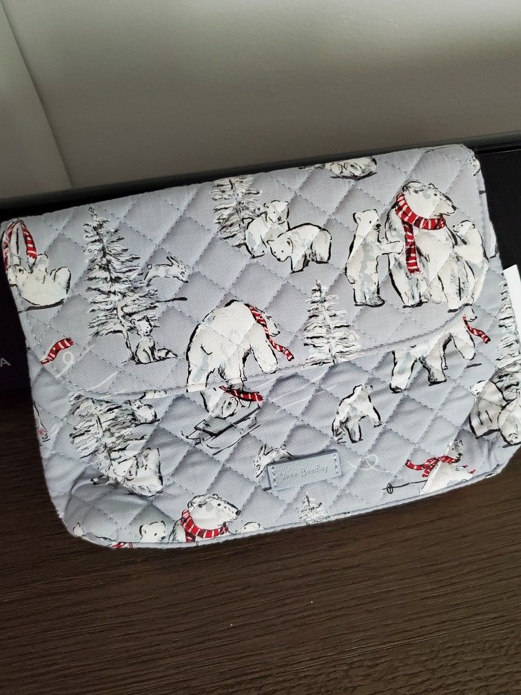 Quilted Bear Vera Bradley Cosmetic Bag W Seperate Brush Storage, New