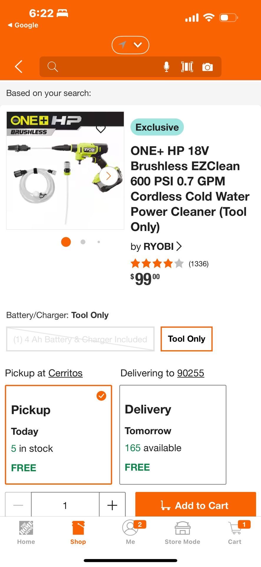 ONE+ HP 18V Brushless EZClean 600 PSI  Power Cleaner