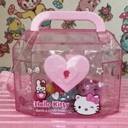 New Hello Kitty Pink Lock Box Treasure Chest With Mini Eraser Beads!!!