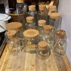 Vintage 1970s 15 Piece Cork Topped Canisters; 1970s Storage Canisters