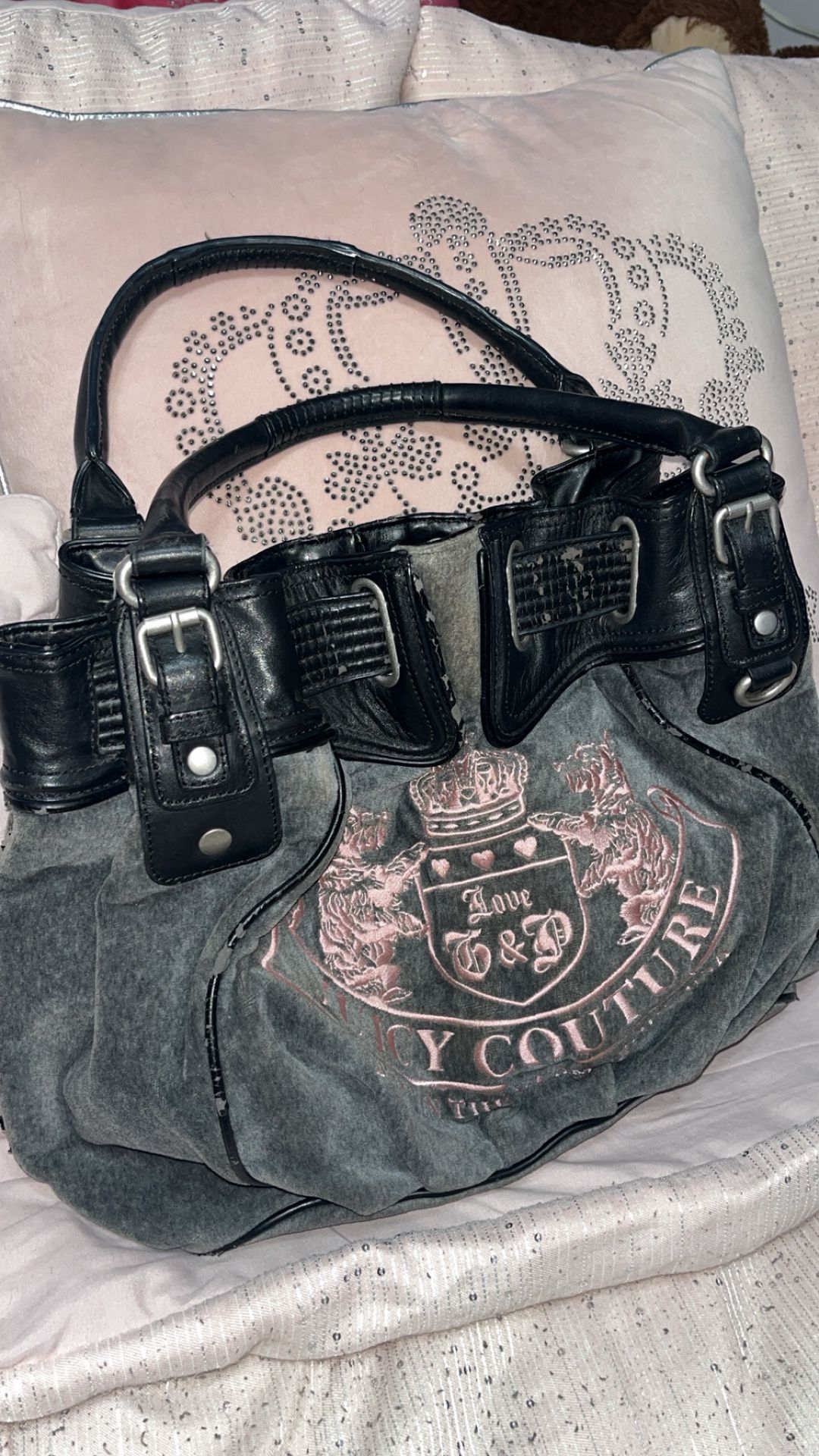 PINK AND GRAY VINTAGE JUICY COUTURE DREAMER BAG