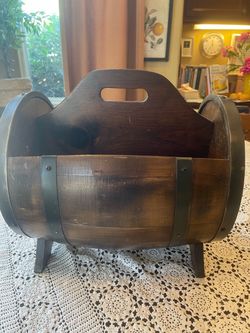 Vintage wood barrel magazine rack