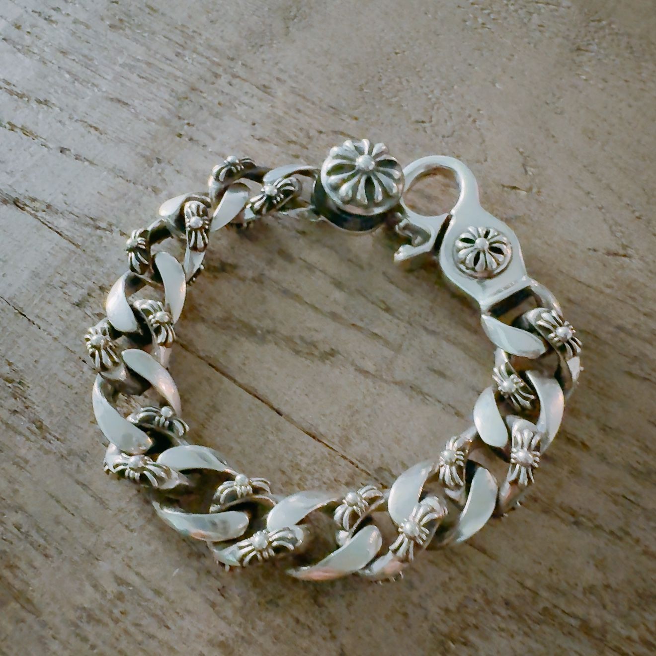 Premium Heavy 9 inch Sterling Silver Bracelet Rocker Biker Cross Curb Chain