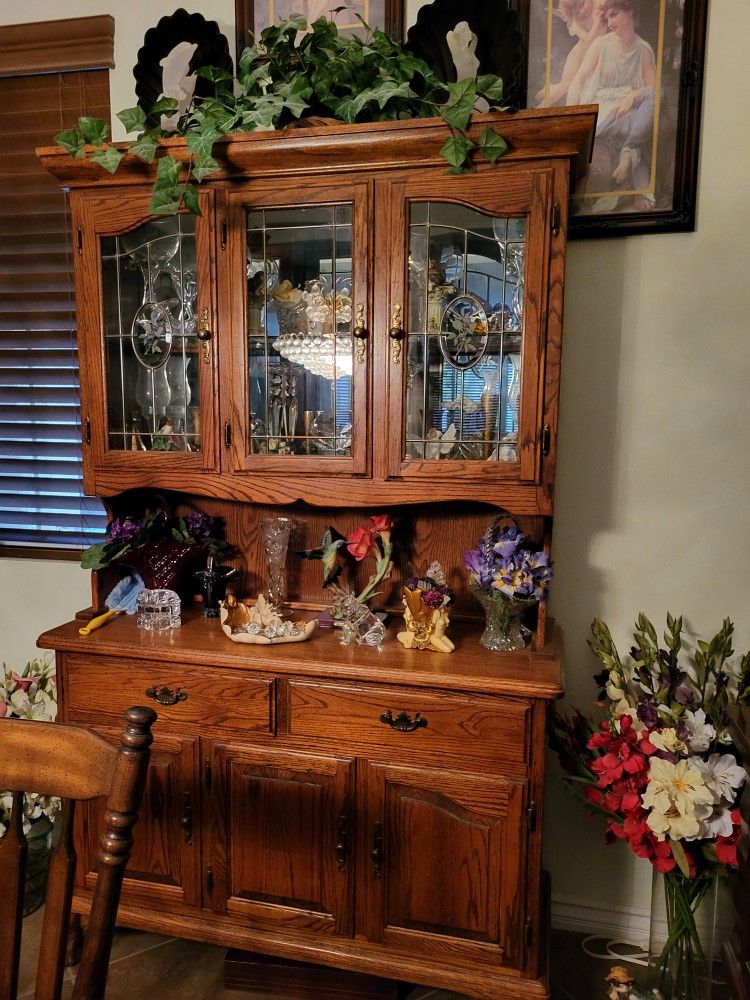 Oak china cabinet  Perfect glass shelves claw feet
