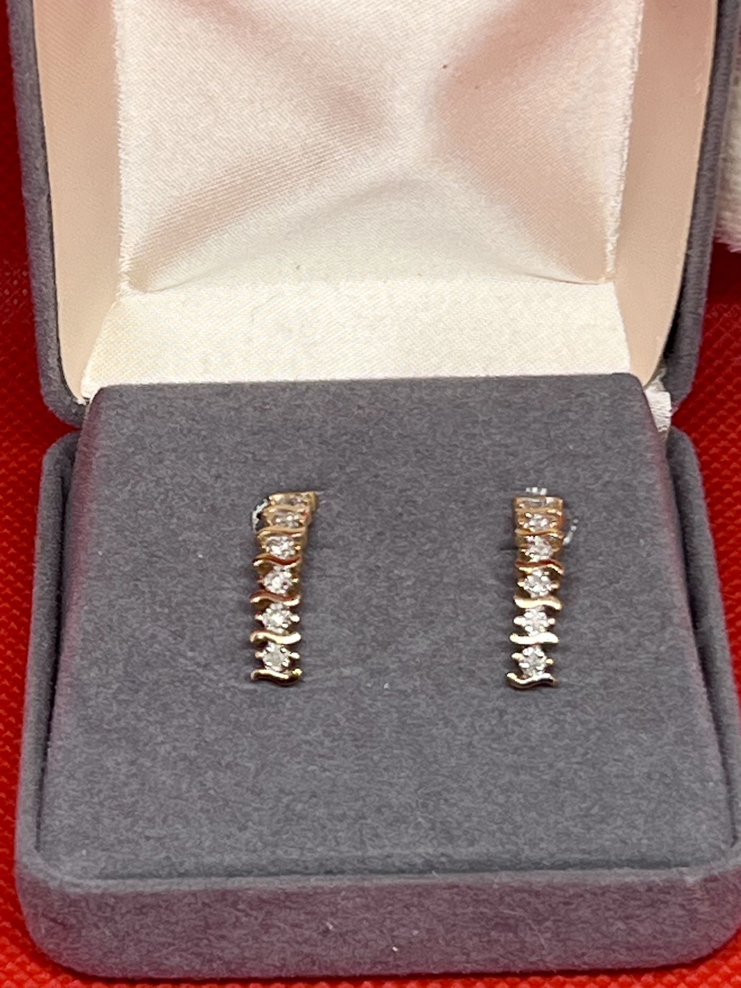 Solid 14K Yellow Gold Diamond Wave Curved Earring Studs 