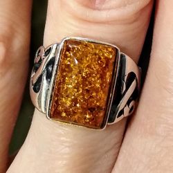 Very Pretty NEW Sterling Silver Genuine Baltic Amber Ring! 💍