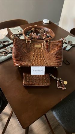 Brown crocodile boss BRAHMIN purse