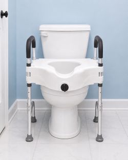 Adjustable Raised Toilet Seat with Handles & Support Legs – Heavy Duty 400 lb Capacity – NEW