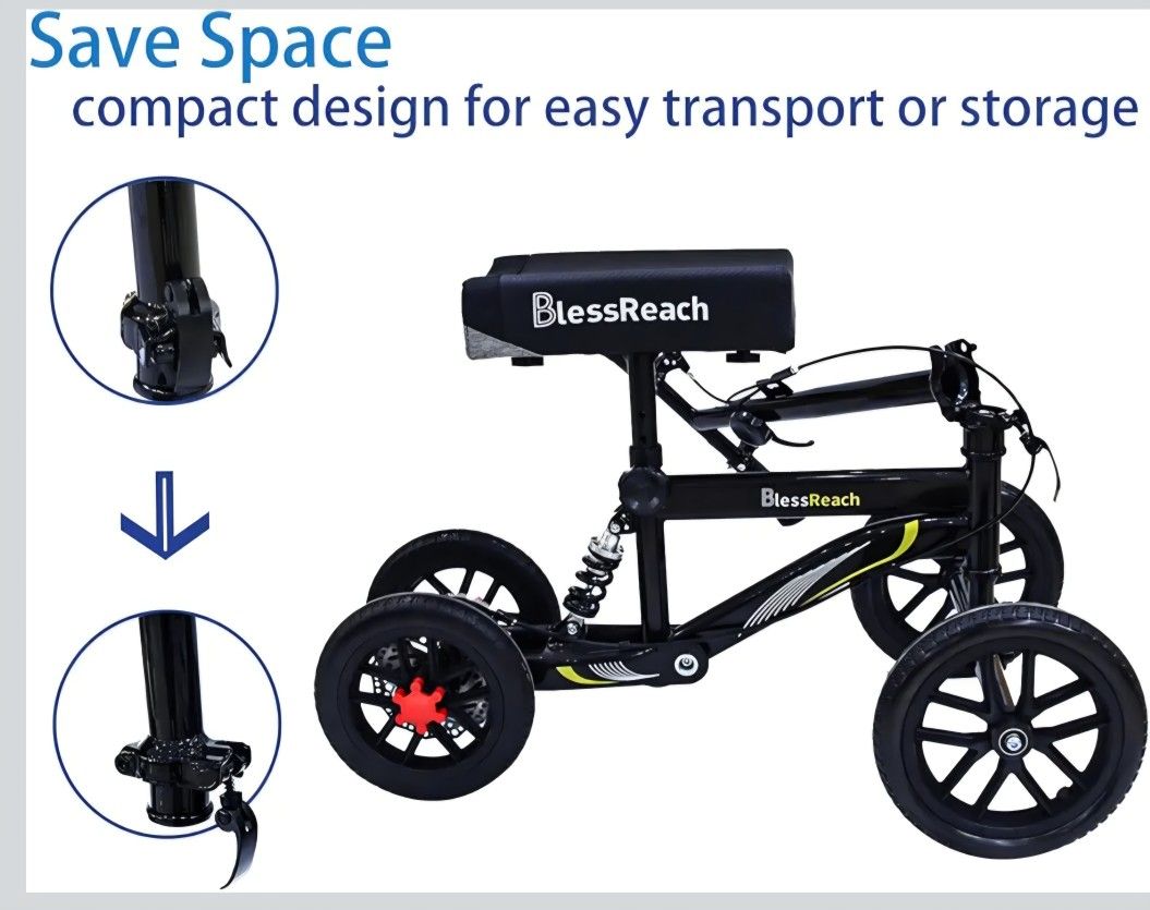 All Terrain Foldable Knee Scooter - Economical Knee Walker for Foot Injuries, Compact Crutches Alternative - Black