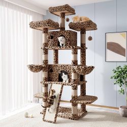 82 Inches Large Cat Tree/House/XXL Tall Cat Towers for Big Feline/Scratching Post/Multi-Level Large Kitty Climbing Tree with Condo/Leopard Print