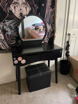 Black vanity desk with stool