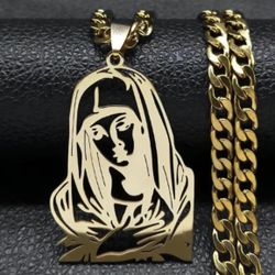 N221- Crown Of Thorns Virgin Mary Necklace For Men!