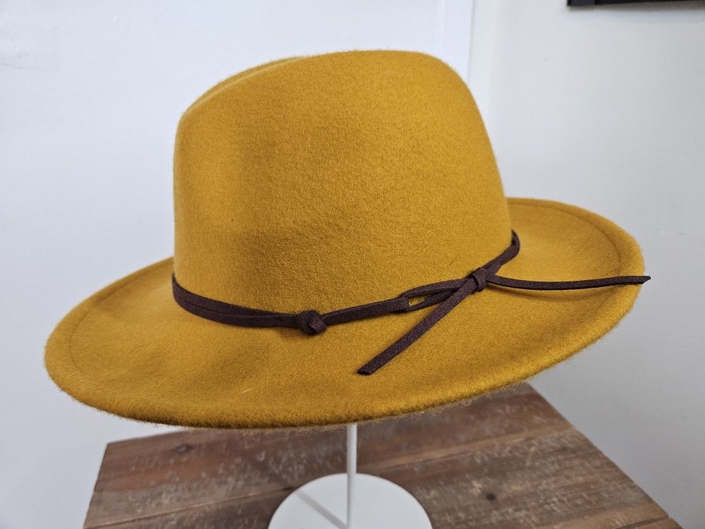 Yellow Ochre Unisex Wool Wide Brim/fedora Hat