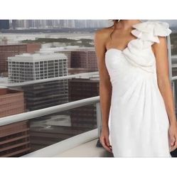 Liliana Elegant One Shoulder Wedding Dresses Bow Ruffles Size 6 Ivory Sheer NWT