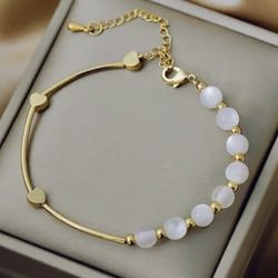 Gold plated Natural Stones Ajustable Bracelet 