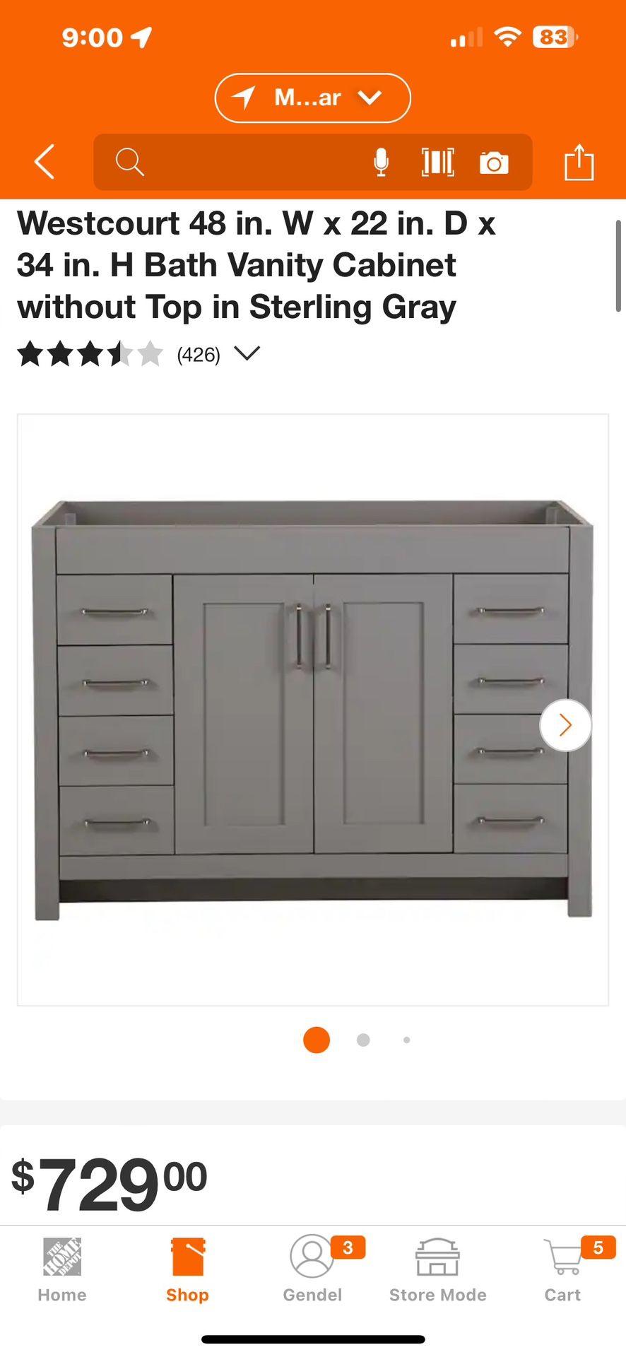 Home Decorators Collection Westcourt 48 in. W x 22 in. D × 34 in. H Bath Vanity
