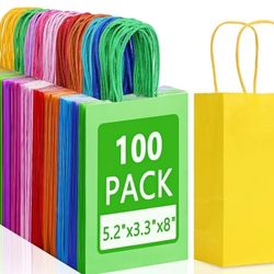 
TOMNK 100pcs Small Gift Bags, 10 Colors Goodie Bags Bulk, 5.2"x3.3"x8" Party Favor Bags with Handles for Birthday Party Baby Shower Shopping and Part