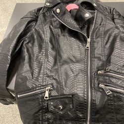 Faux Snake Print Black Leather Jacket AKIRA Small New