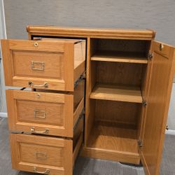 Oak Wood Filing And Storage Cabinet With Shelves