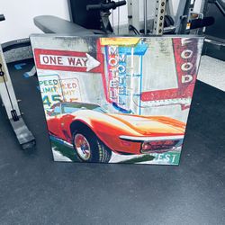 Motorcycle/Mustang/Corvette car vehicle retro art themed high-quality and heavy canvas prints (27” x 27” x 2”) from ZGallerie for Mancave Gameroom.