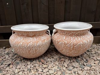 Mexican Talavera Terracota-white Planters, Pottery, Clay Pots.