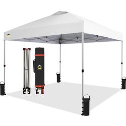10x10 Pop Up Canopy - Beach Tent with One Push Setup - Easy Outdoor Sun Shade for Events, Parties, Camping - Gazebo with STO-N-Go Cover Bag, Silver Co