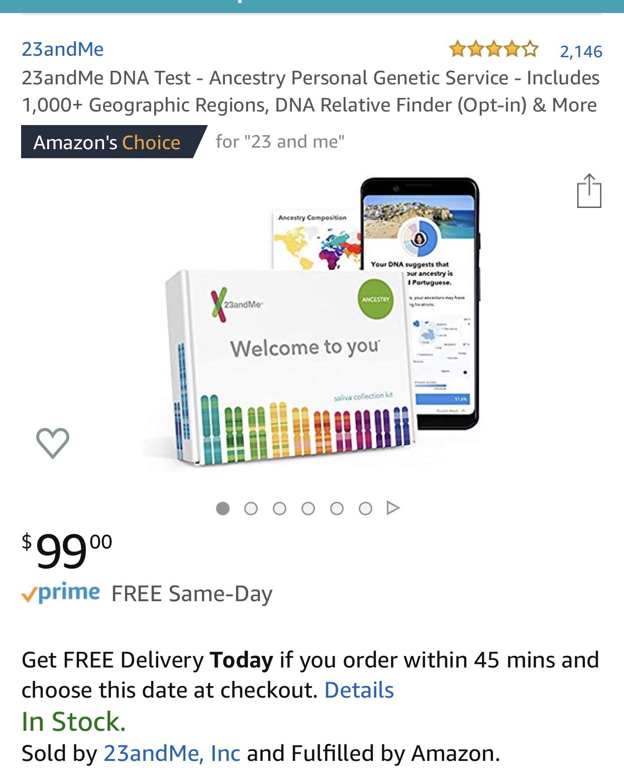 23andMe health and ancestry DNA saliva collection kit