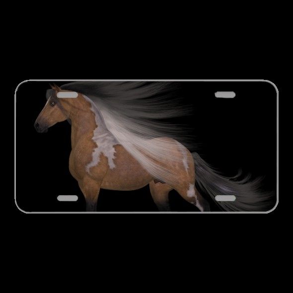 License Plate Novelty Car Front Horse Mane Wind Brown White