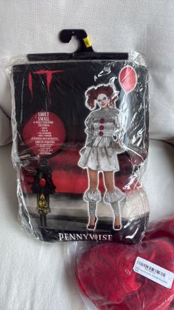 IT Pennywise adult small dress,collar,leg warmer,boot topper and red wig