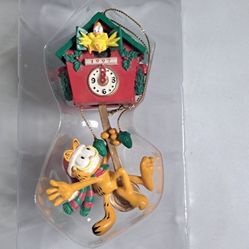 Vintage PAWS 1997 GARFIELD CUCKOO CLOCK Christmas Ornament with Box