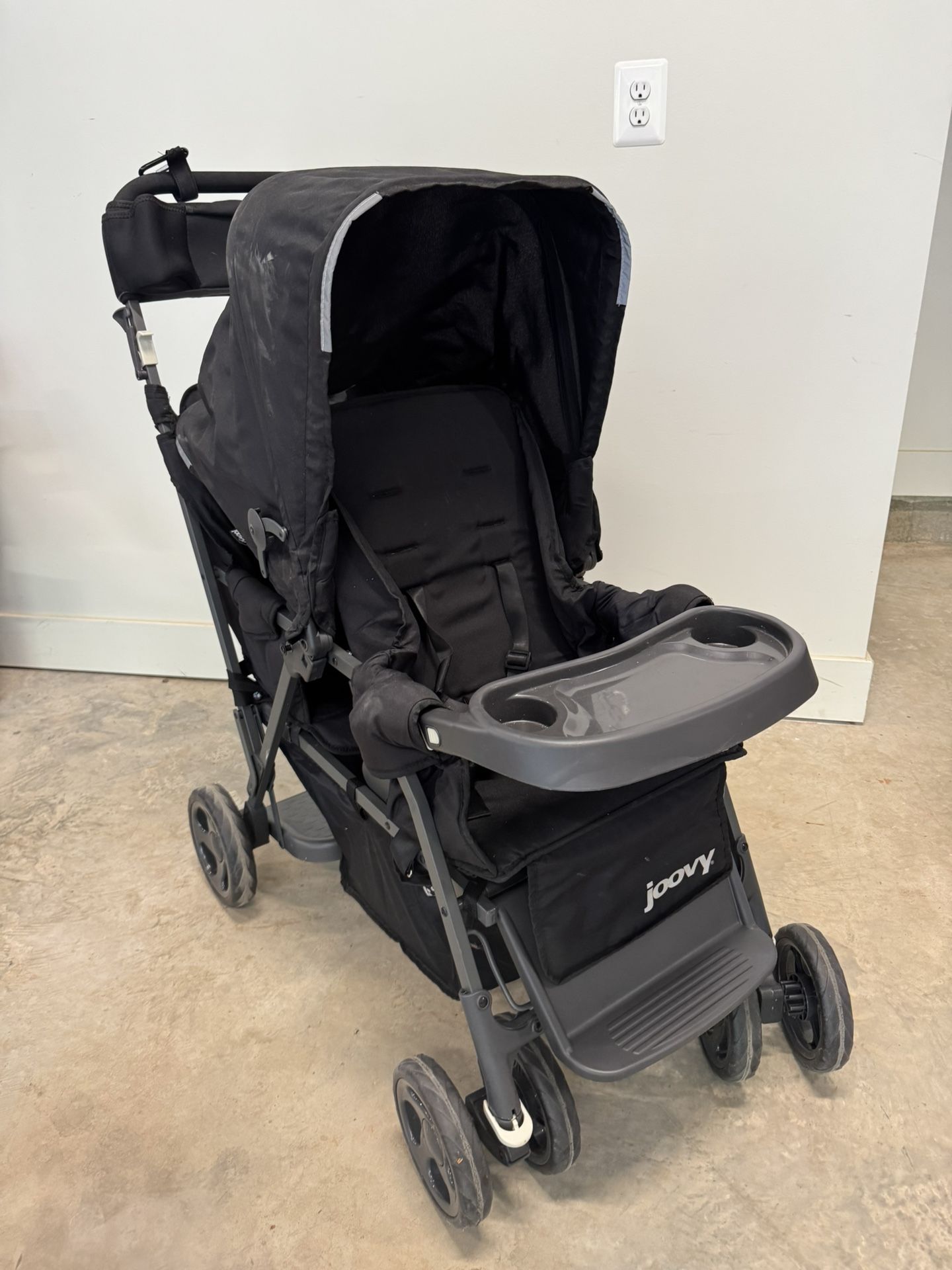 Joovy Caboose Too Ultralight Graphite Stand-On Double Stroller with Universal Car Seat Adapter, 3-Way Reclining Seats, Option to Use Rear Seat, Bench