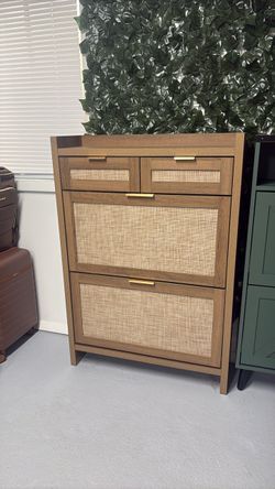 Wood and Rattan Chest of Drawers