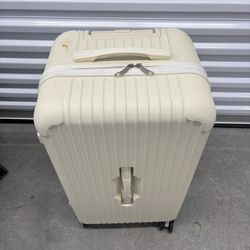 Super large capacity aluminum frame suite case white cream