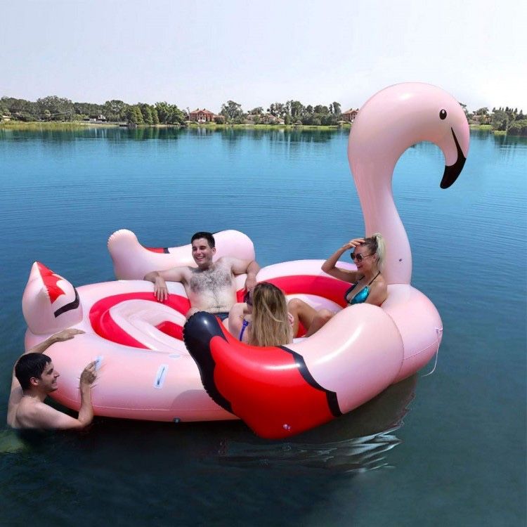 6-Person Inflatable Flamingo Floating Island With Electric Pump