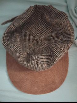 Vintage Plaid Newsboy Cap – Brown Suede Brim Flat Hat