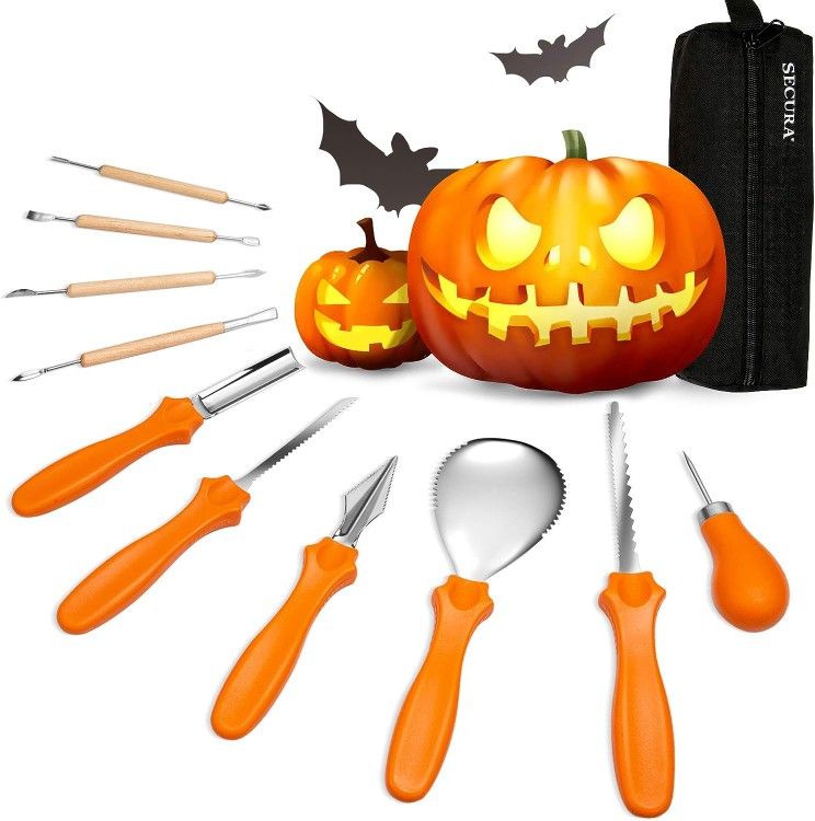 Secura Pumpkin Carving Tools - Professional Stainless 10 pc Carving Tools For Halloween Jack-O-Lanterns Pumpkin Party Decorations