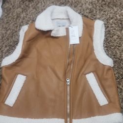 Tan and Cream Sherpa-Lined Vest