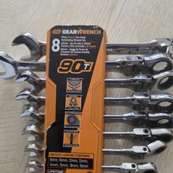Gearwrench  Metric 90-Tooth Flex Head Combination Ratcheting Wrench Tool Set with Tray. 8-Piece