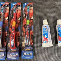 Bundle: 3 Oral-B Soft Kids Toothbrush-Marvel Spiderman & 2 Kids Crest Toothpaste