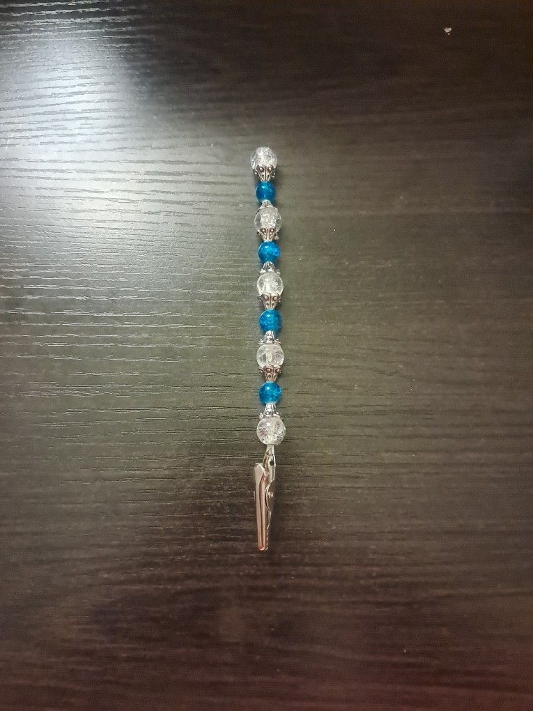 White And Blue Beaded Roach Clip