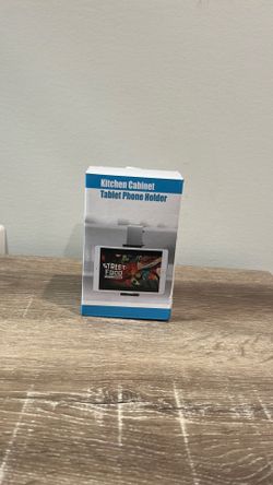 Kitchen cabinet tablet phone holder.