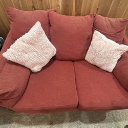 Red Loveseat & Sofa Set — Comfy & Clean! 