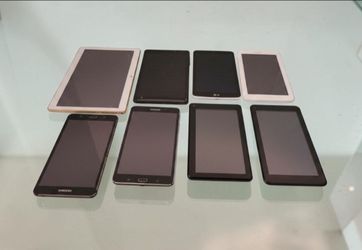 (Lot Of 8) Assorted Tablets/Samsung Galaxy/LG/Onn/Digiland/FOR PARTS/FOR REPAIR/SOLD AS-IS CONDITION. Most batteries are not working. Most screens are